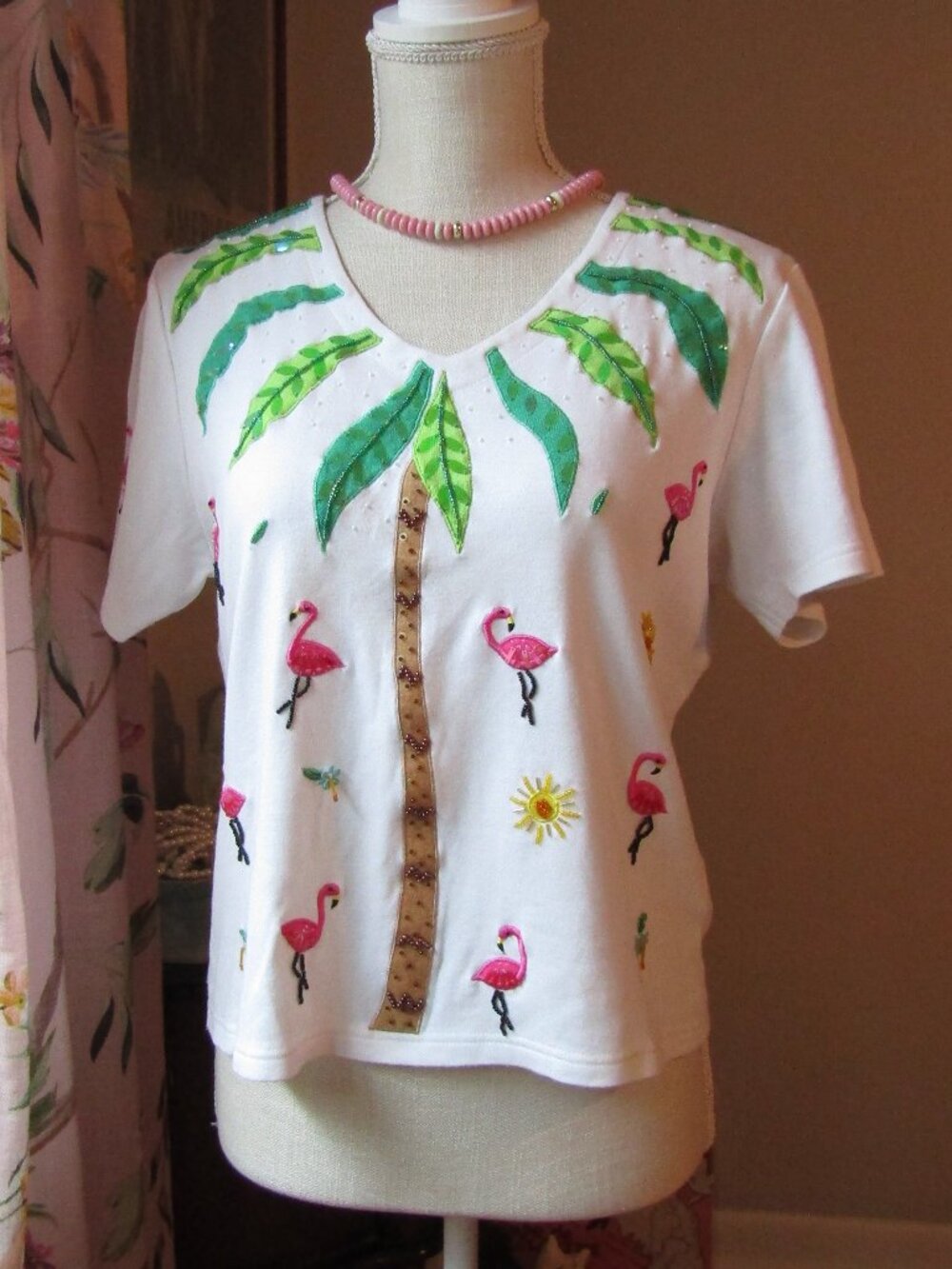 Jack B. Quick Applique & Beaded Tropical Tee Shirt